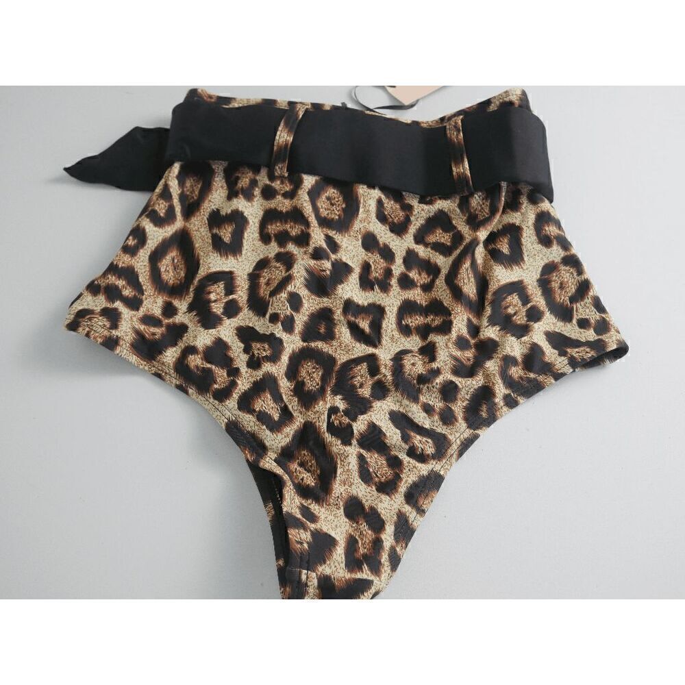 Unique Vintage  Leopard Print High Waist Belted Swim Bottom M - Picture 4 of 6